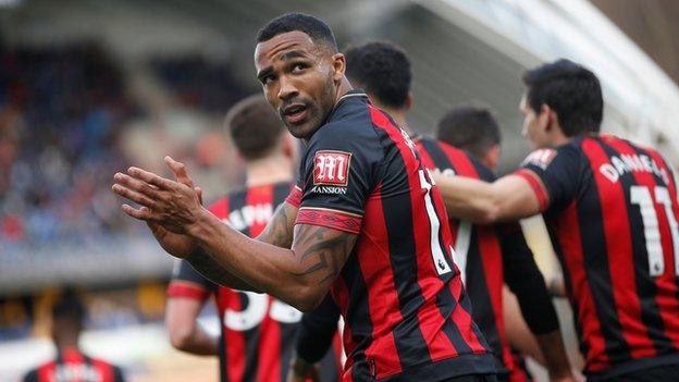 Callum Wilson celebrates scoring for Bournemouth against Huddersfield