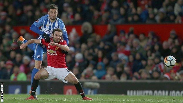 Brighton defender Markus Suttner in action against Manchester United in the FA Cup on 17 March 2018