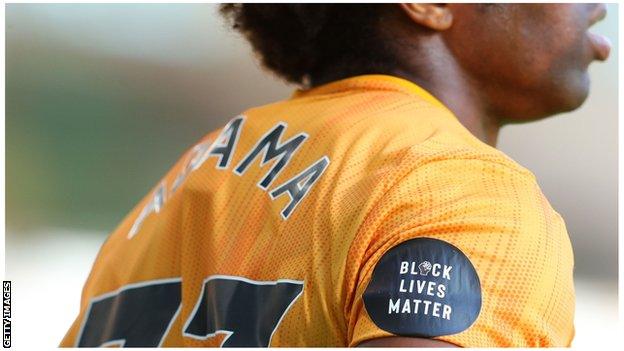 The Black Lives Matter logo on a Premier League shirt