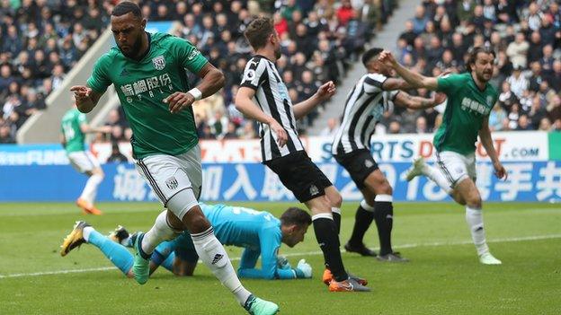 Matt Phillips of West Bromwich Albion celebrates after scoring against Newcastle