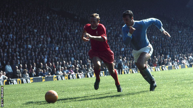 Glyn Pardoe playing against Liverpool at Anfield in 1968