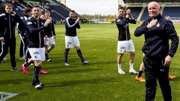 Falkirk players with their manager, Peter Houston