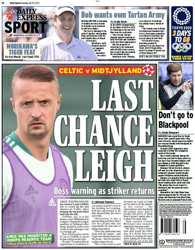 The back page of the Scottish Daily Express on 200721