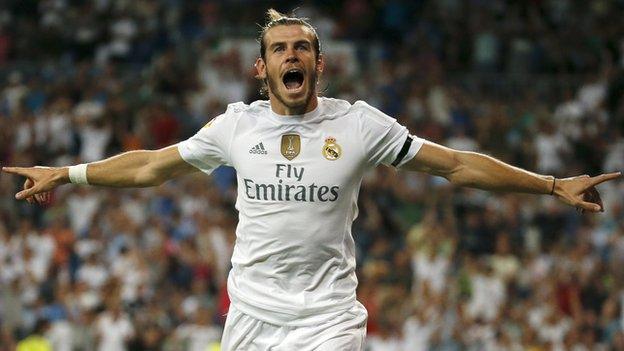 Gareth Bale celebrates scoring for Real Madrid