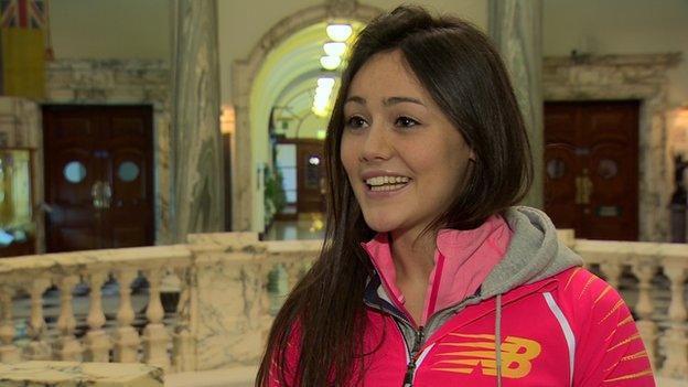 400m hurdler Christine McMahon at the launch of the Belfast International athletics meeting at Belfast City Hall