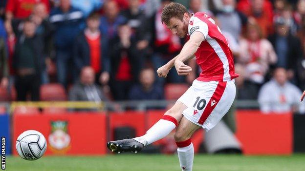 Paul Mullin scores Wrexham's second goal