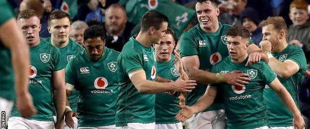 Ireland celebrate a try against New Zealand