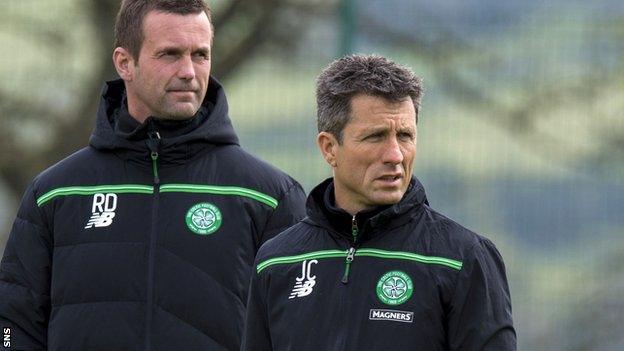 Celtic manager Ronny Deila (left) with assistant John Collins