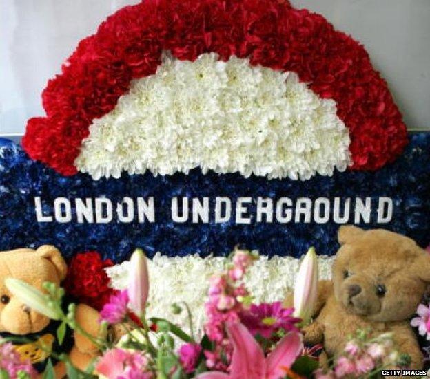 A floral tribute left in Russell Square London Underground station