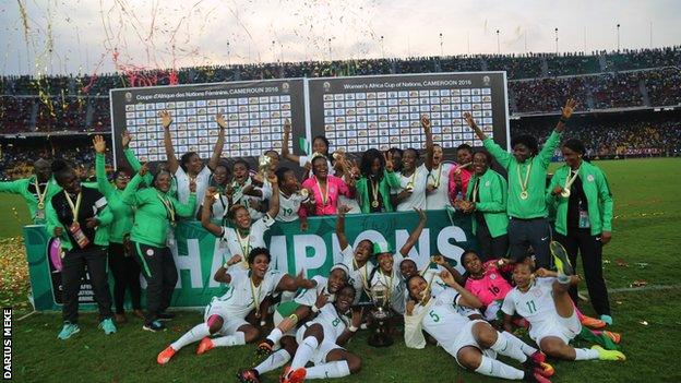 Nigeria celebrate winning the 2016 Women's Africa Cup of Nations in Cameroon