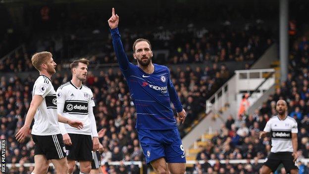 Gonzalo Higuain celebrates scoring for Chelsea against Fulham