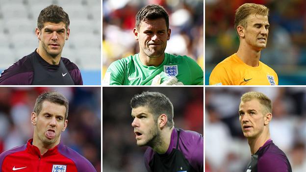 Top row (left to right): Fraser Forster, Ben Foster and Joe Hart. Bottom row (left to right): Tom Heaton, Fraser Forster, Joe Hart