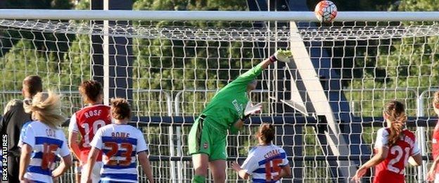 Marcus Bignot's wife, Emma Byrne, keeps goal for Arsenal Ladies