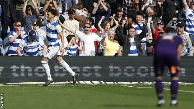 Luke Amos celebrates his goal for QPR