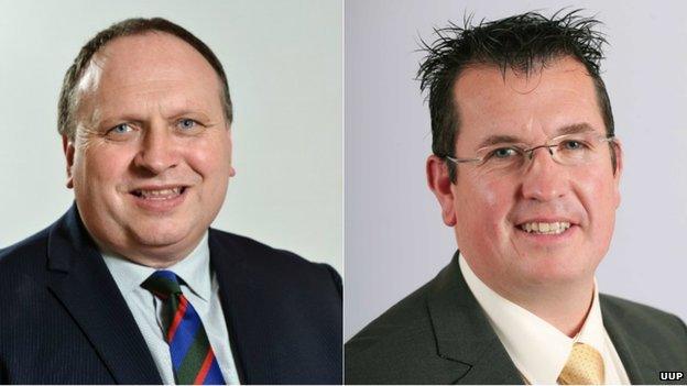 UUP MLAs Adrian Cochrane-Watson (left) and Neil Somerville