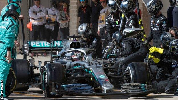 Lewis Hamilton pits at the United States Grand Prix