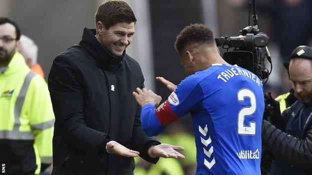 Steven Gerrard and James Tavernier of Rangers