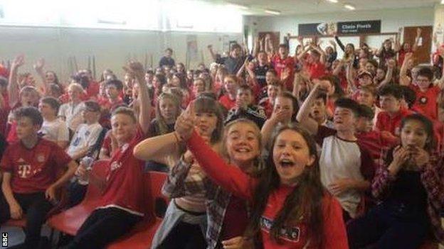 Pupils at Ysgol David Hughes, Porthaethwy, on Anglesey, north Wales