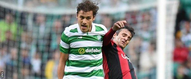 Erik Sviatchenko (left) in action against Lincoln Red Imps