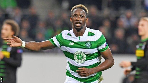 Celtic's Moussa Dembele celebrates his goal in Monchengladbach