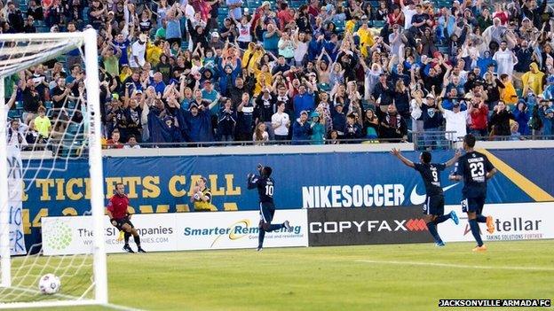 Jacksonville Armada FC fans celebrate a goal