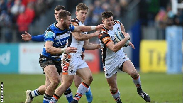 Leicester's Freddie Burns in possession against Bath