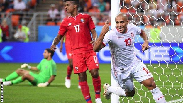 Wahbi Khazri celebrates his 2018 World Cup goal against Panama