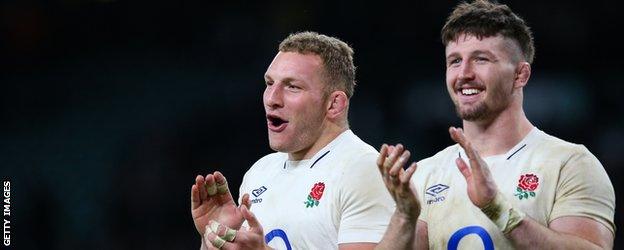 Sam Underhill and Tom Curry celebrate England win over South Africa