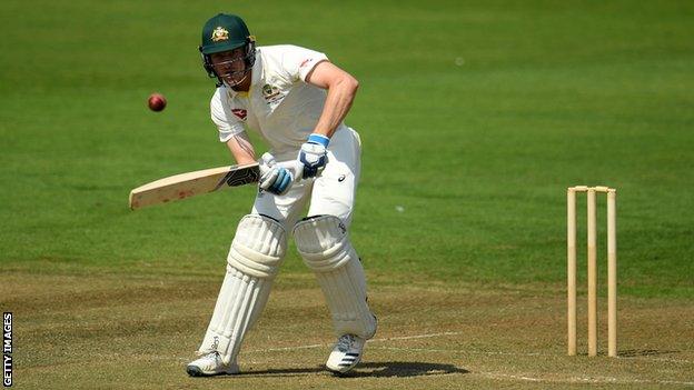 Australia batsman Cameron Bancroft plays a shot during a warm-up match