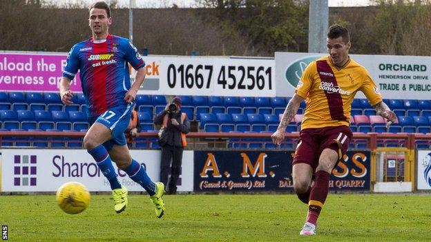 Marvin Johnson scores for Motherwell against Inverness Caledonian Thistle