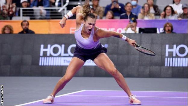 Aryna Sabalenka celebrates