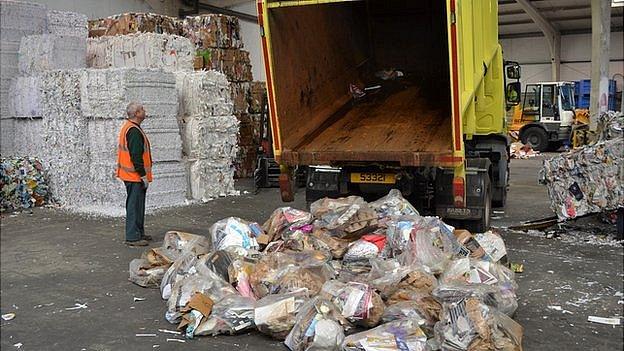 Guernsey kerbside recycling being delivered for sorting and baling