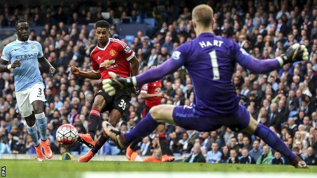 Marcus Rashford scores for Manchester United