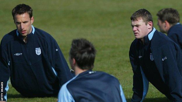 Rooney and Southgate at England training in 2003