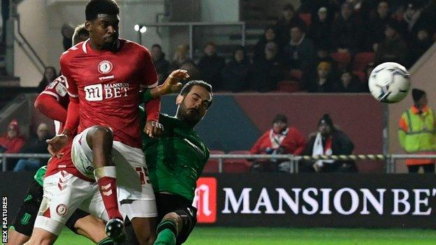 Tyreeq Bakinson scores Bristol City's winner against Stoke City