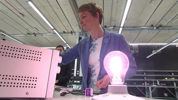 Yvette Cooper during a visit to the University of Manchester