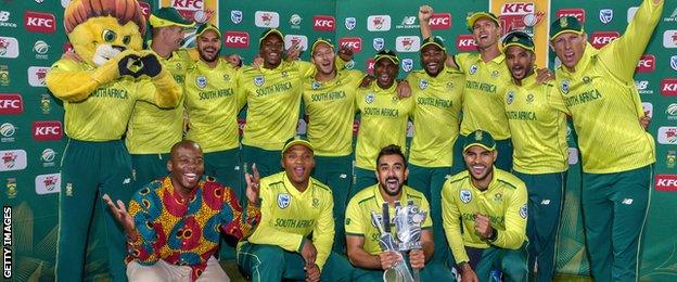 South Africa with the T20 series trophy