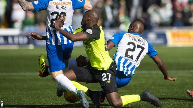 Youssouf Mulumbu makes a tackle for Celtic against Kilmarnock