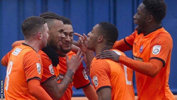 Braintree players celebrate scoring a goal against Hemel Hempstead in January