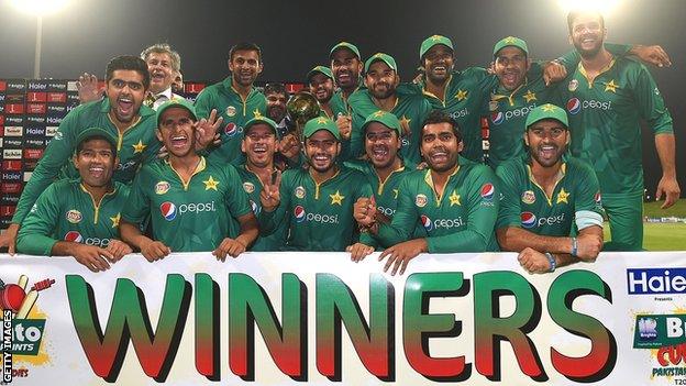 Pakistan celebrate after the one-day series