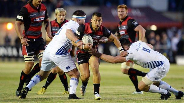 Damien Hoyland (centre) scored two tries for Edinburgh