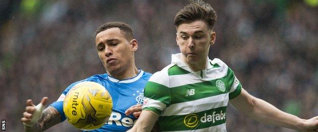 Rangers' James Tavernier and Celtic's Kieran Tierney