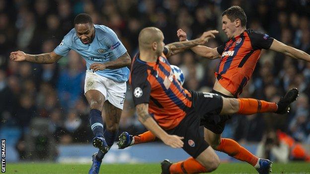 Raheem Sterling scores against Shakhtar Donetsk