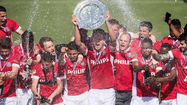 PSV Eindhoven celebrate winning the Dutch title