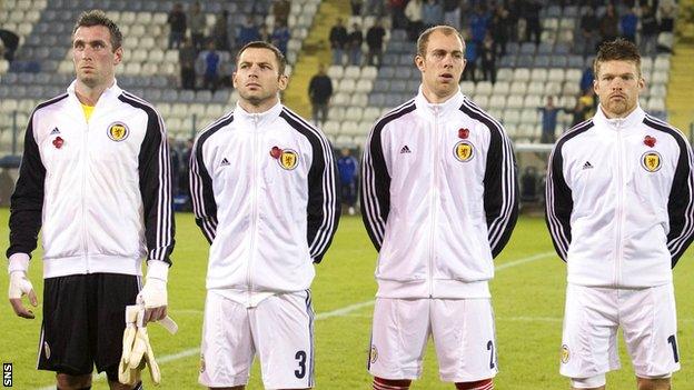 The Scotland players wore poppies on their tracksuits and on armbands in a match away to Cyprus on Armistice Day in 2011