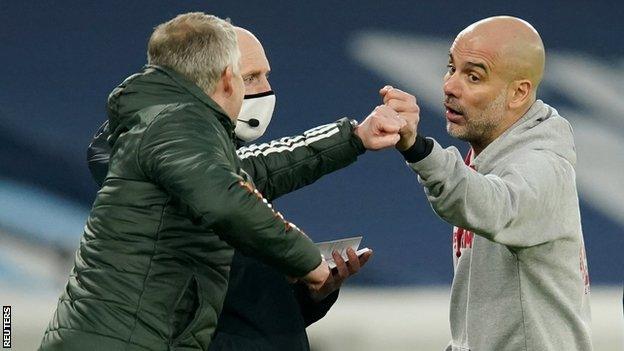 A touchline disagreement between Ole Gunnar Solskjaer and Pep Guardiola ended with a fist bump