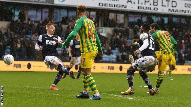Filip Krovinovic fires past Millwall goalkeeper Bartosz Bialkowski for the West Brom winner