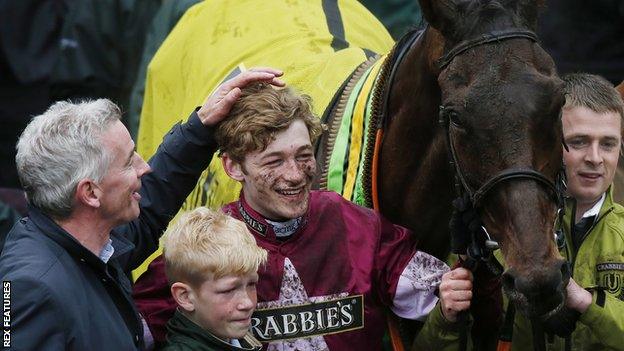 Ryanair boss Michael O'Leary with winning jockey David Mullins and Rule The World