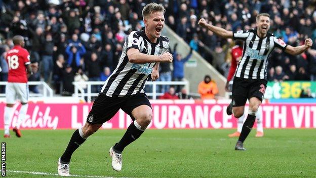 Newcastle winger Matt Ritchie celebrates scoring his goal