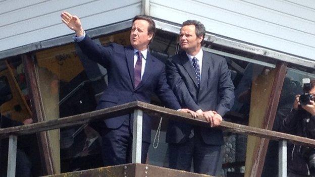 David Cameron (left) and Peter Aldous in Lowestoft